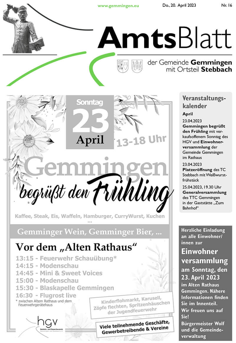 Eine Titelseite des Amtsblattes der Gemeinde Gemmingen